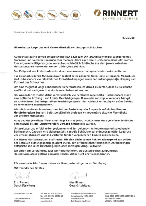 Vorschau: Hinweise zur Verwendbarkeit von Autogenschläuchen