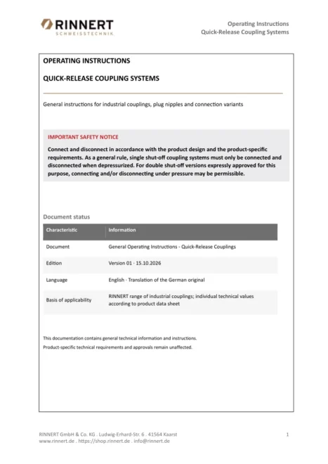 Preview: Operating Instructions Quick-Release Coupling Systems